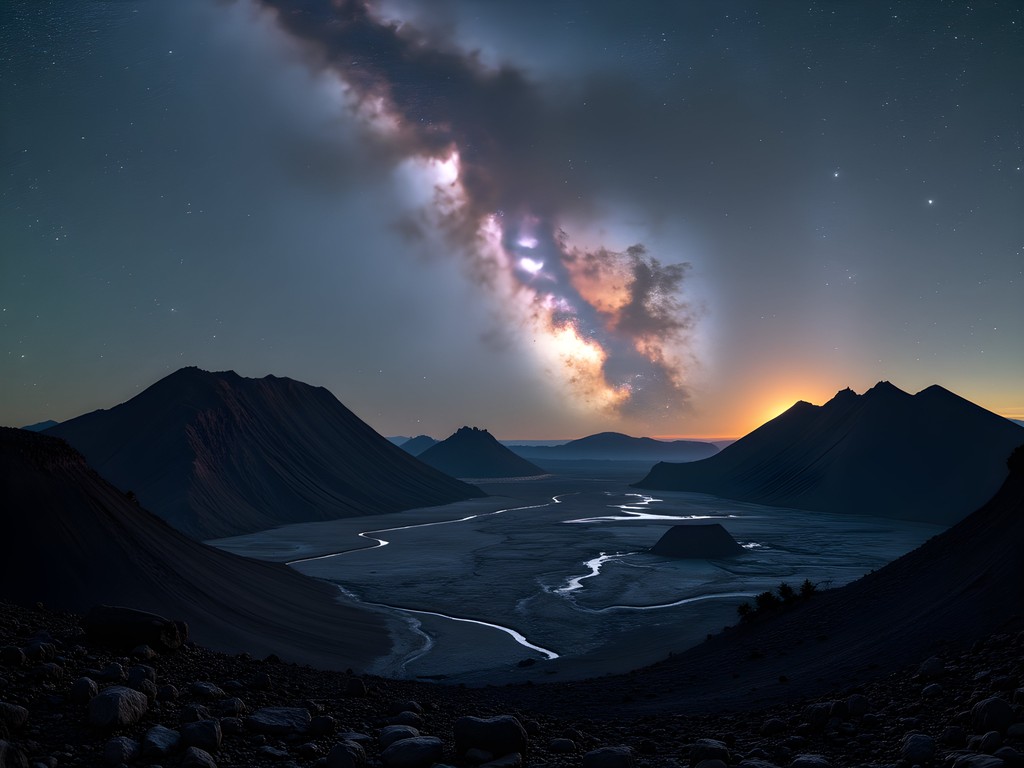 Milky Way over volcanic landscape at Sunset Crater near Flagstaff