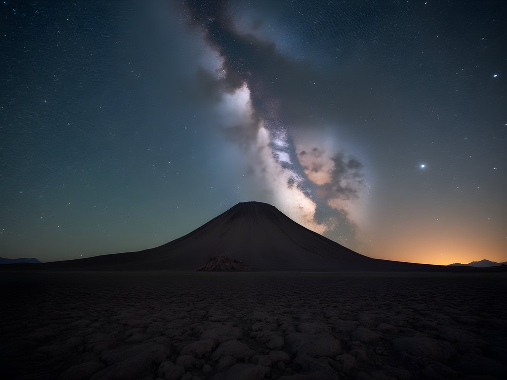 Milky Way galaxy visible over volcanic landscape at Sunset Crater near Flagstaff, Arizona