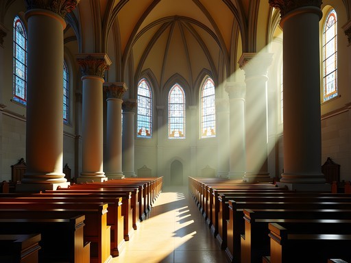Sunlight streaming through stained glass windows in Cathedral of Most Holy Trinity Hamilton Bermuda