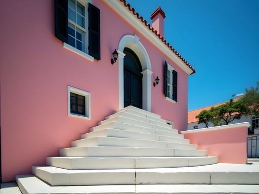 Historic Sessions House with limestone steps and pink facade in Hamilton Bermuda