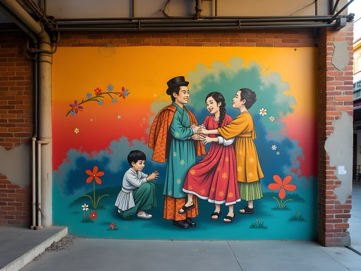 Vibrant street art mural in 3A Alternative Art Area showing traditional Vietnamese elements with modern style