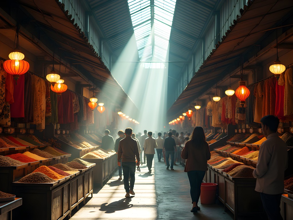 Photographer capturing vibrant scenes at Ben Thanh Market in Ho Chi Minh City