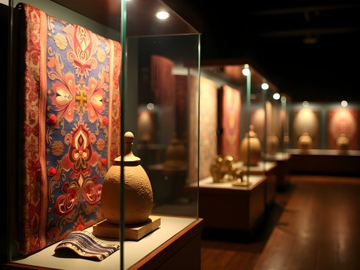 Colorful traditional Pakistani textiles and artifacts displayed at Lok Virsa Museum