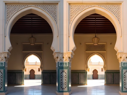 Before and after post-processing comparison of Kairouan architectural photography