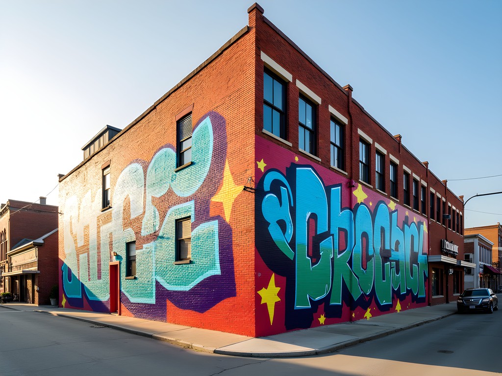 Colorful street art mural in Kansas City's Crossroads Arts District