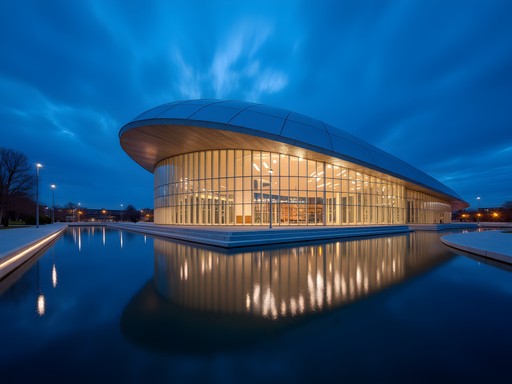 Kauffman Center for Performing Arts exterior at blue hour in Kansas City