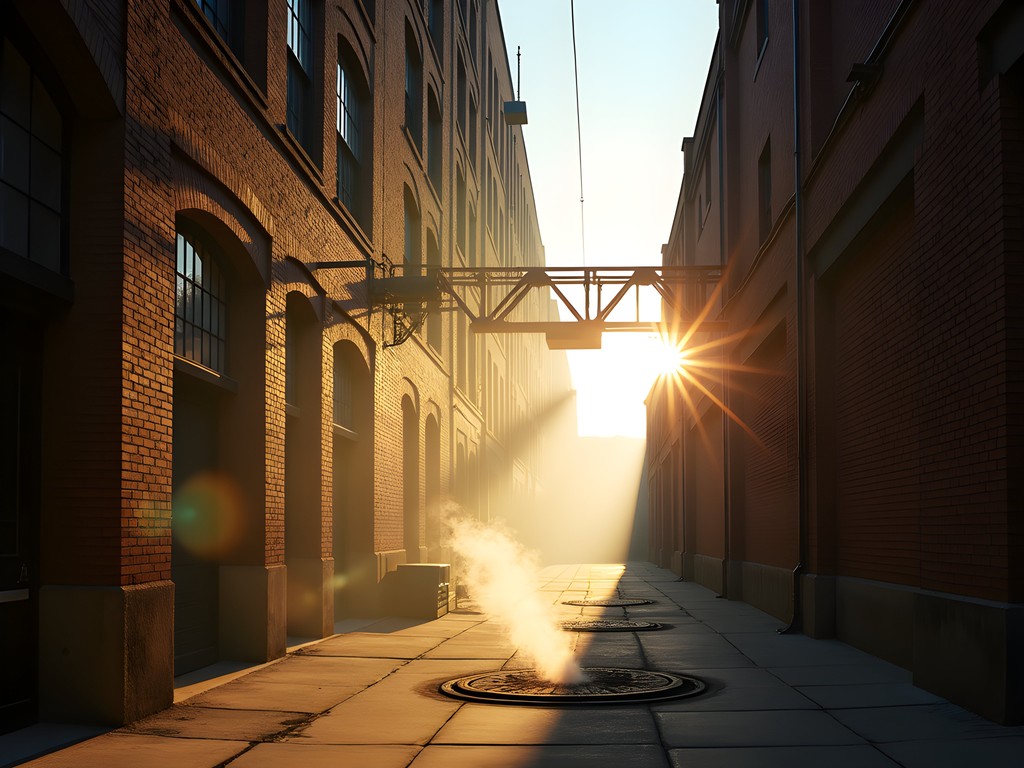 Morning light streaming through West Bottoms alleyway in Kansas City