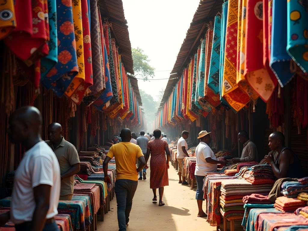 Vibrant fabric section at Marché Central in Kinshasa