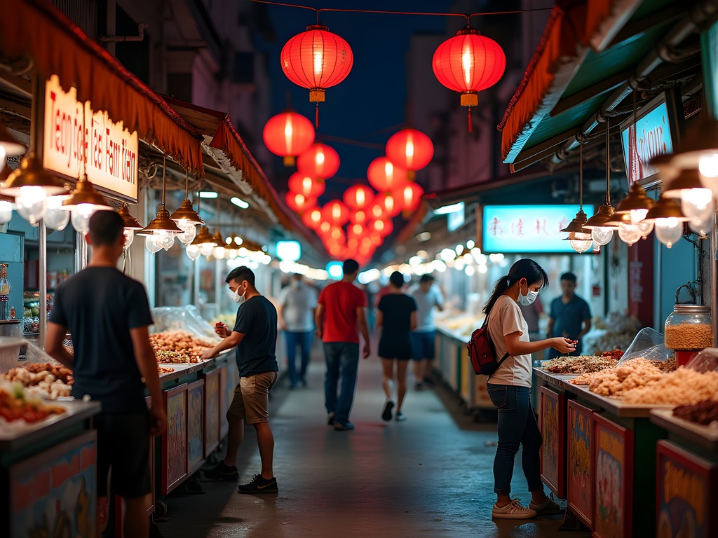 Vibrant night market scene at Jalan Petaling in Chinatown, Kuala Lumpur