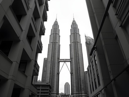 Creative framing of Petronas Twin Towers through urban landscape elements