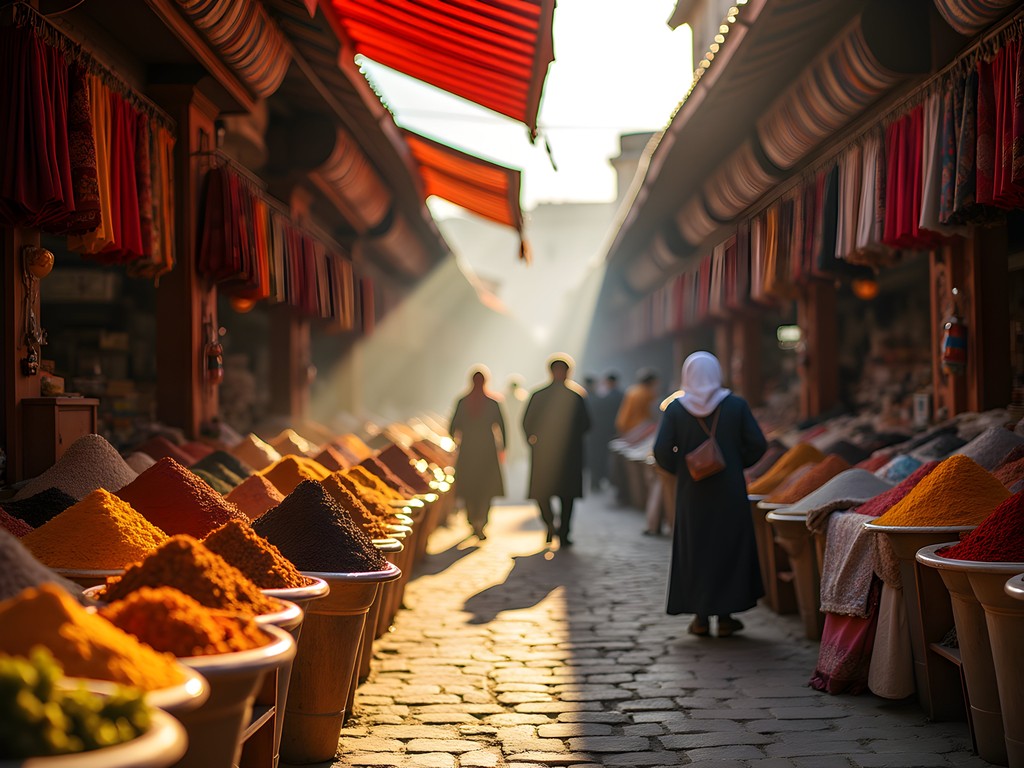 Photographer preparing camera equipment at colorful Kulob market