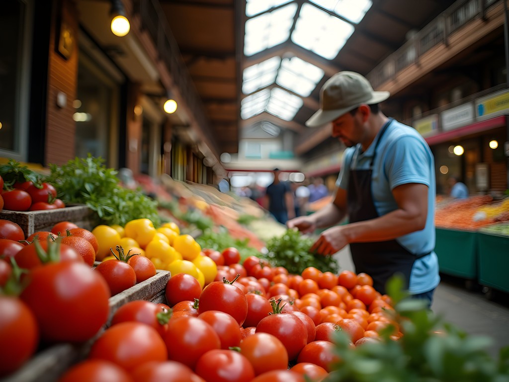 Colorful produce vendor at Mercado Central in La Plata Argentina