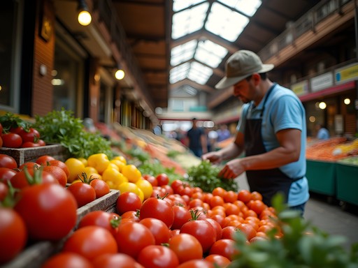 Colorful produce vendor at Mercado Central in La Plata Argentina