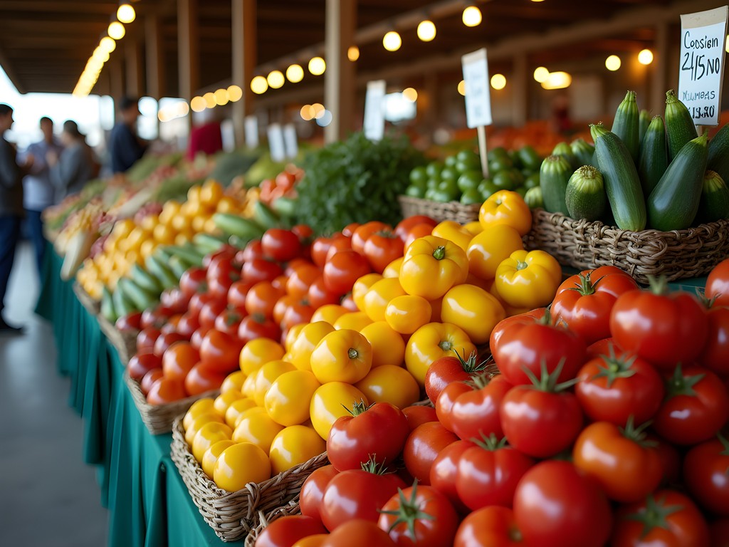 Vibrant display of fresh local produce at Lancaster Central Market with Amish vendors