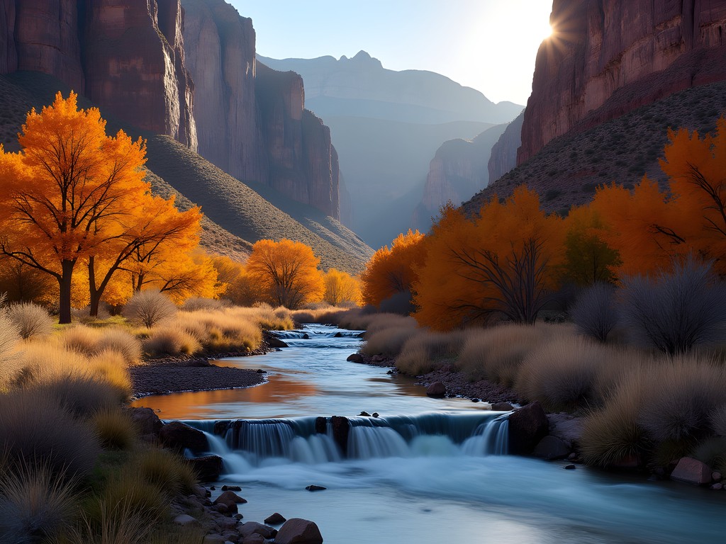 Golden hour light illuminating autumn foliage and limestone walls at Adams Canyon, Layton Utah