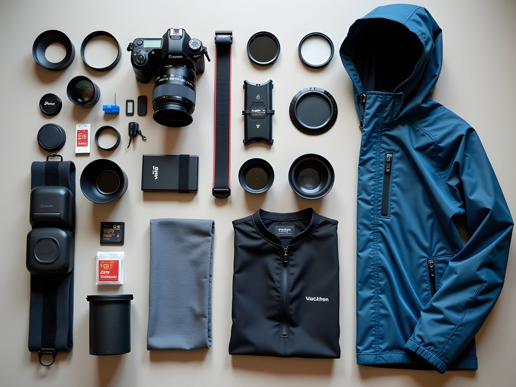 Professional photography gear laid out for landscape shooting in Layton Utah autumn conditions
