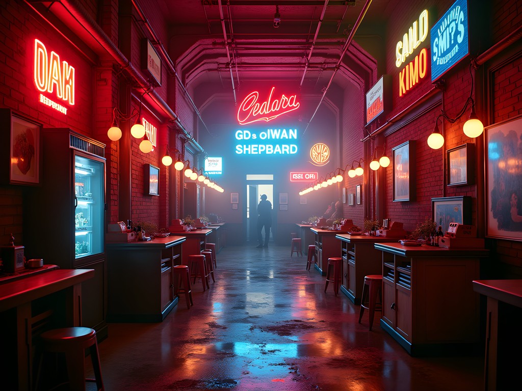 Vibrant maze of neon signs and art installations at God's Own Junkyard in London