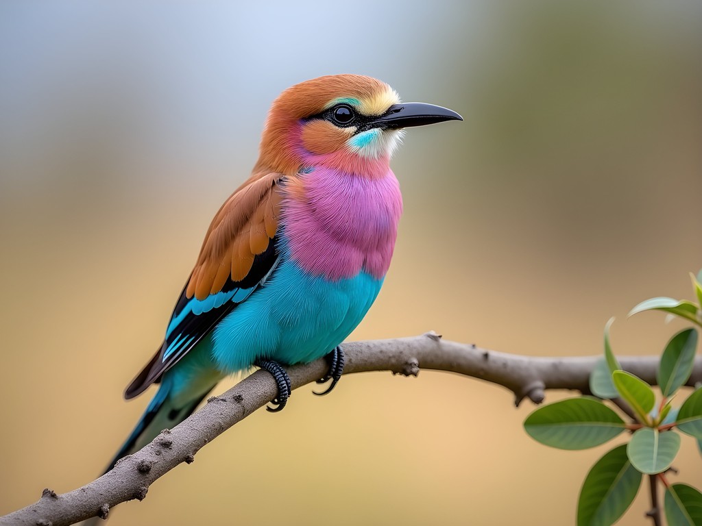 Lilac-breasted roller bird perched on acacia branch in Maasai Mara