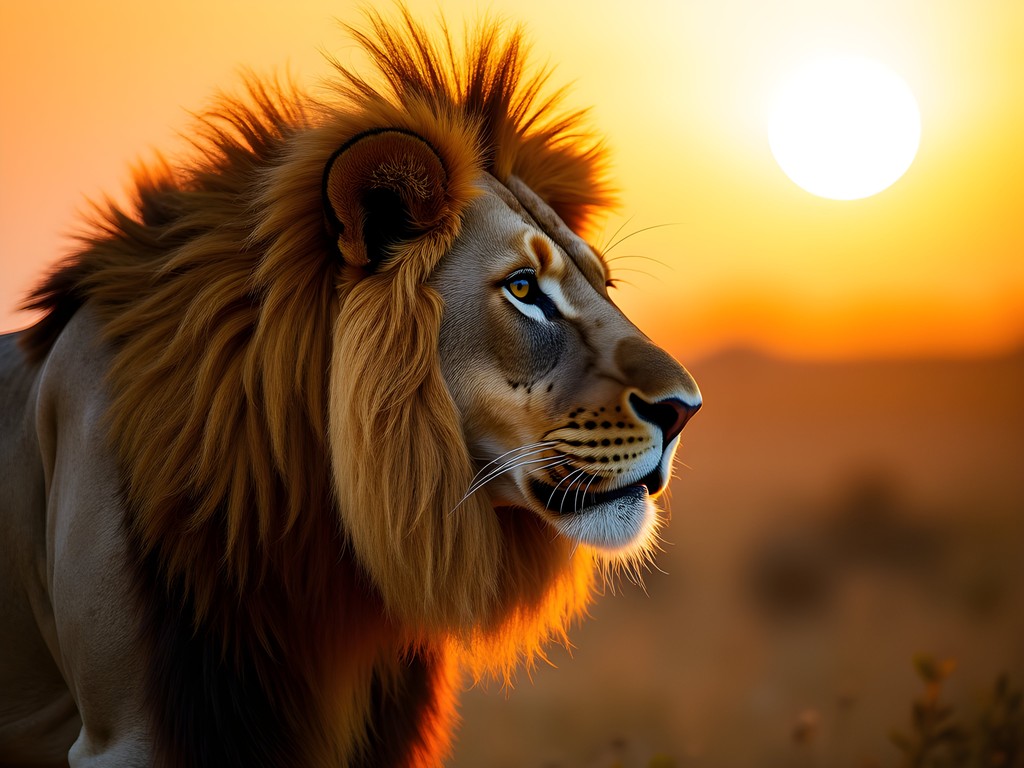 Male lion portrait in golden hour light in Maasai Mara