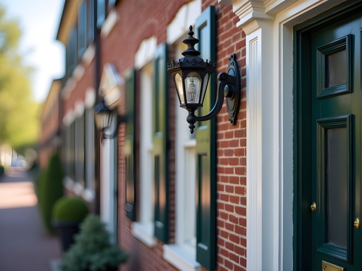 Architectural details of Federal-style homes on North Broad Street Middletown Delaware