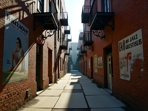 Weathered textures and vintage infrastructure in hidden alleyway of historic Middletown Delaware