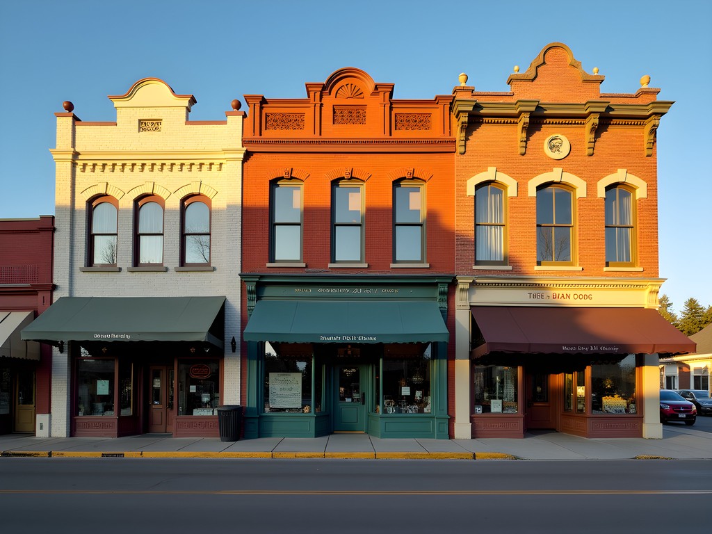 Historic Main Street buildings in Miles City Montana in early morning light