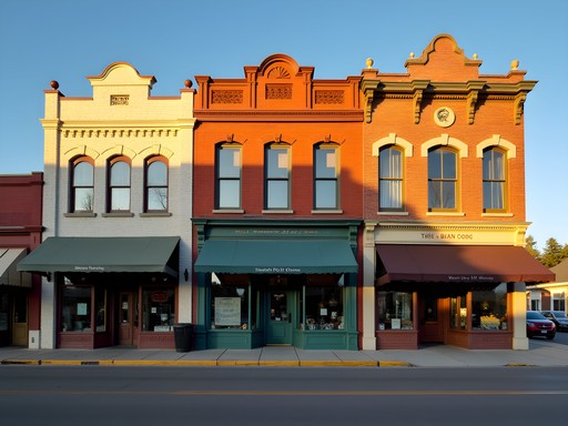 Historic Main Street buildings in Miles City Montana in early morning light