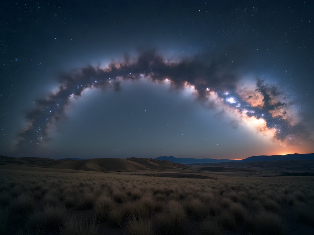 Milky Way galaxy over rolling prairie landscape near Miles City Montana
