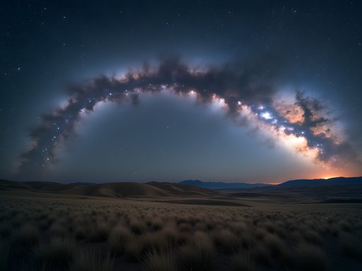 Milky Way galaxy over rolling prairie landscape near Miles City Montana