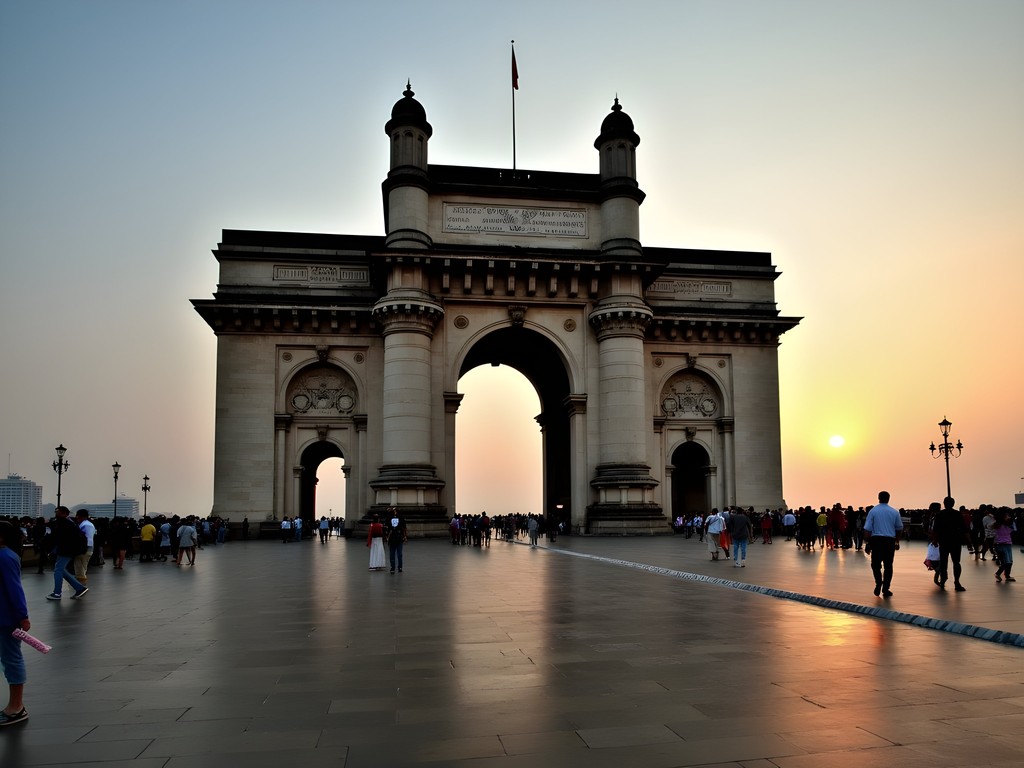 Gateway of India at sunrise with golden light and minimal crowds