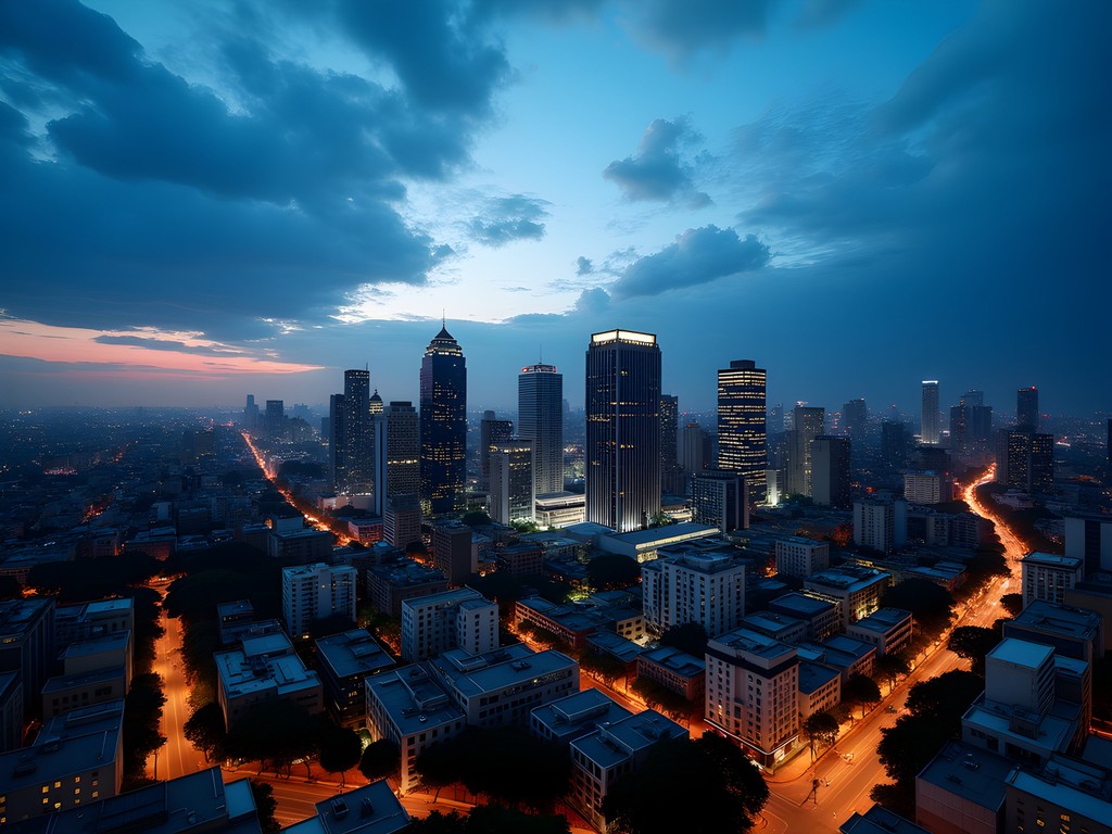 Panoramic view of Nairobi skyline at sunset from KICC observation deck