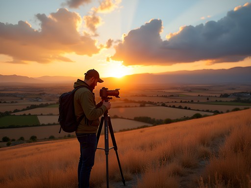 Photographer capturing sunset light over Nampa Idaho farmlands
