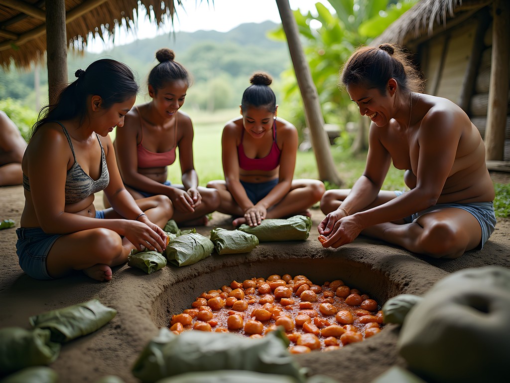 Traditional Tongan umu feast preparation on Tongatapu