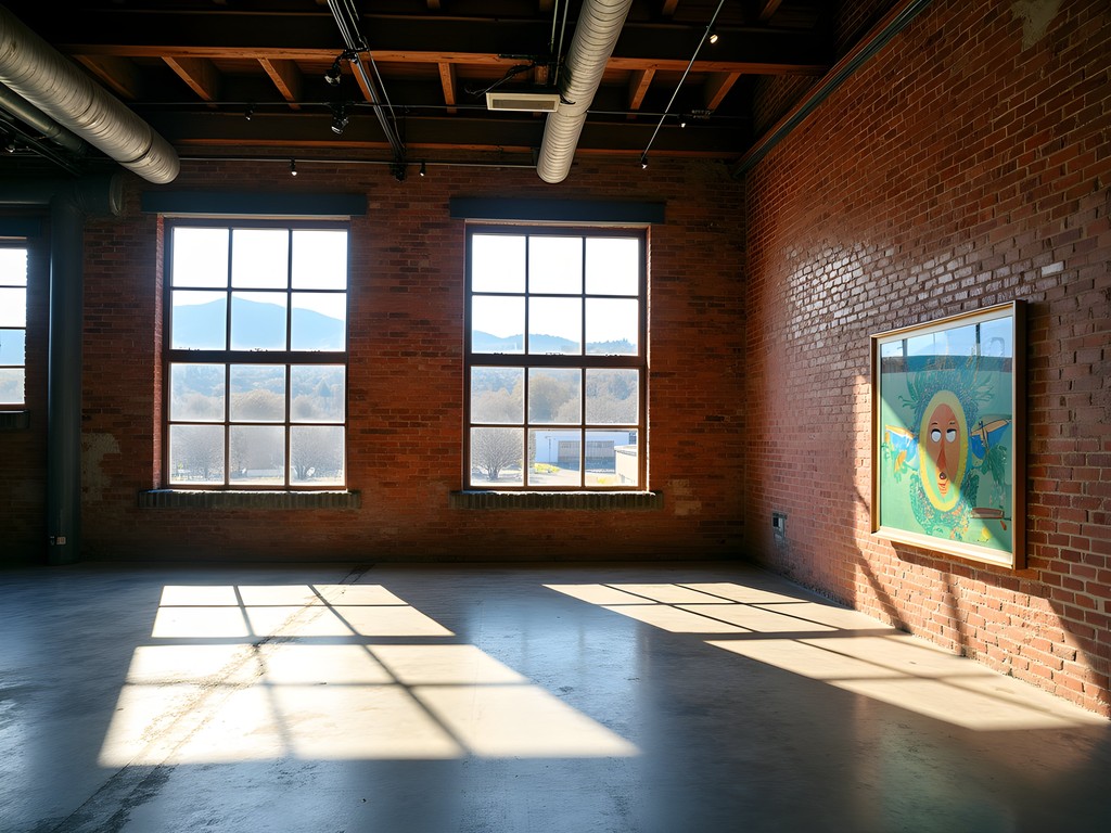 Art installation inside The Monarch creative space in Ogden with industrial architecture