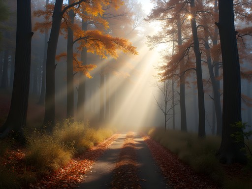 Ethereal light beams through fog in mountain forest near Ogden Utah