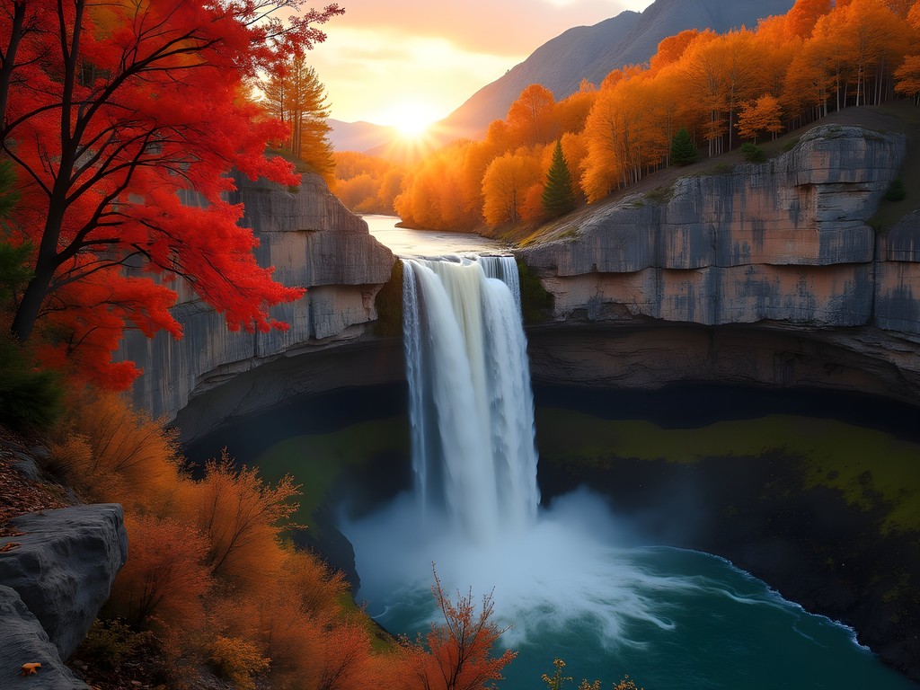 Waterfall Canyon Trail in Ogden with dramatic autumn foliage at sunrise