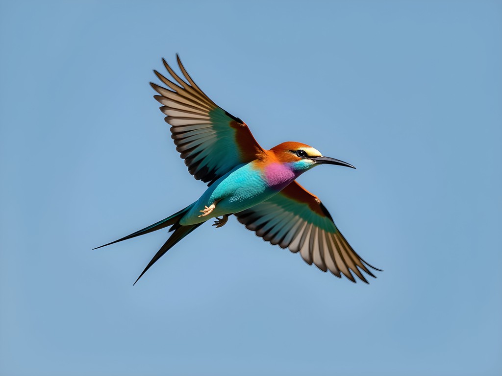 Vibrant lilac-breasted roller bird in flight over Okavango Delta