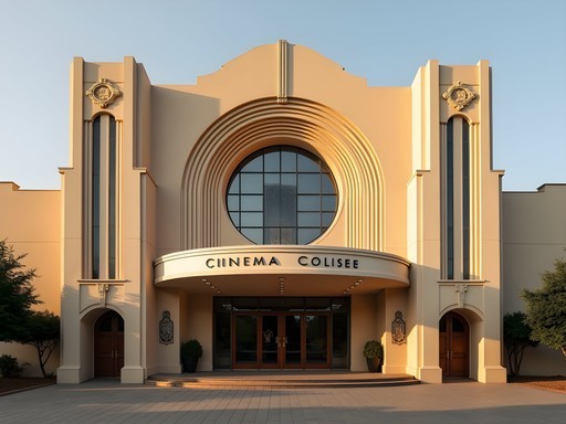 Art Deco facade of Cinema Colisée in Oran with distinctive geometric patterns and typography