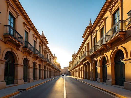 Morning light illuminating French colonial architecture on Boulevard Emir Abdelkader in Oran