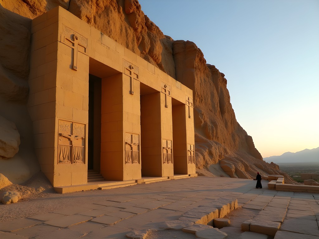 Royal tombs carved into cliffs at Naqsh-e Rustam near Persepolis at sunrise