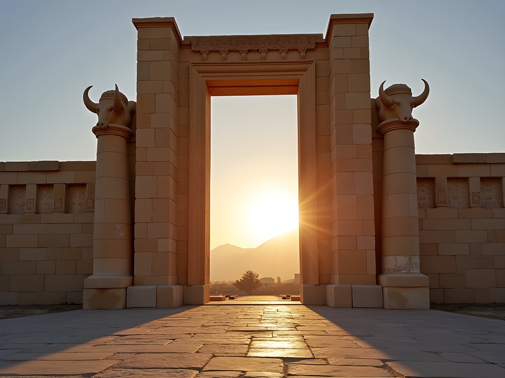 Gate of All Nations at Persepolis during golden hour sunrise