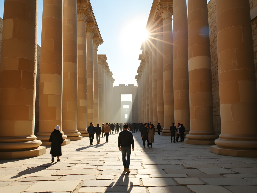 Visitors providing scale in the Hall of a Hundred Columns at Persepolis