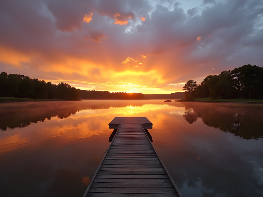 Golden hour reflections on Medicine Lake in Plymouth, Minnesota with silhouetted trees