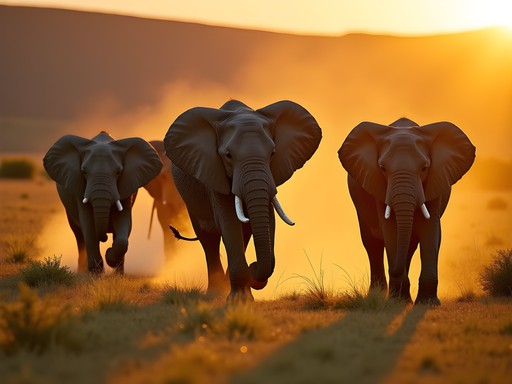 Elephant herd at golden hour in Addo Elephant National Park