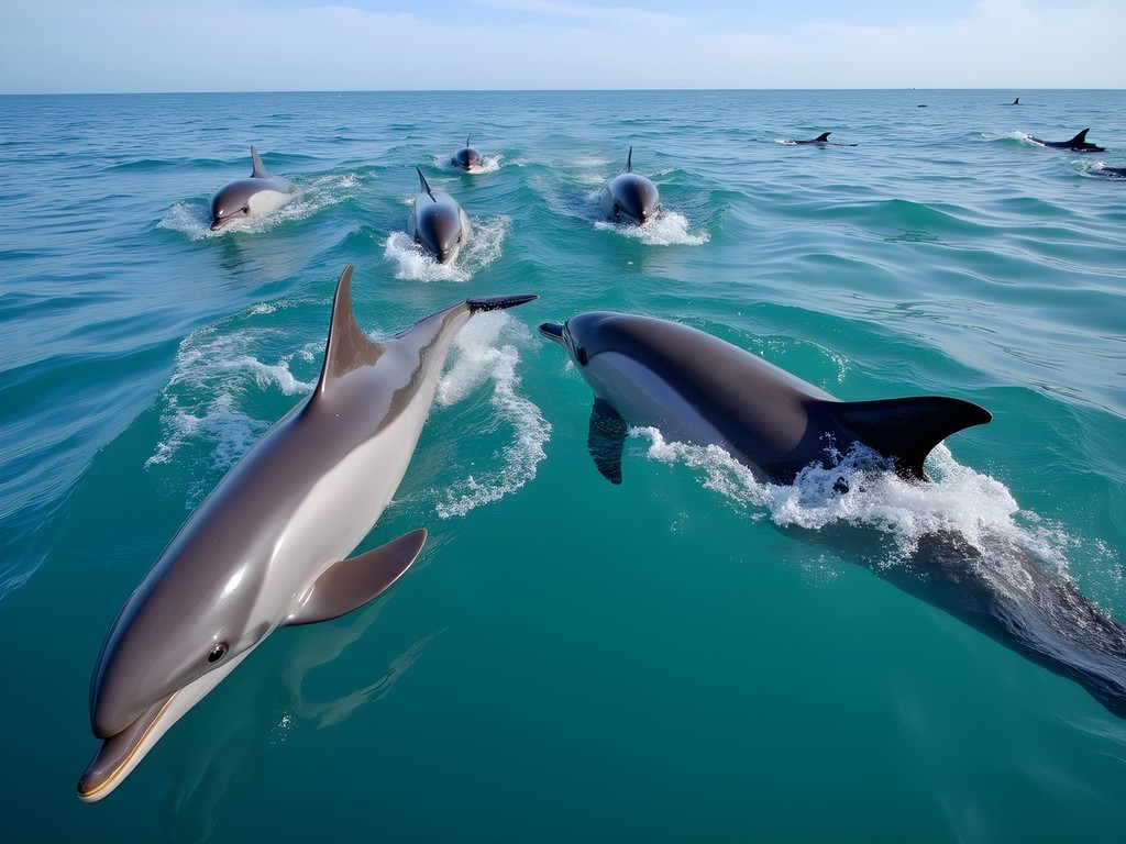 Bottlenose dolphins swimming alongside boat in Algoa Bay