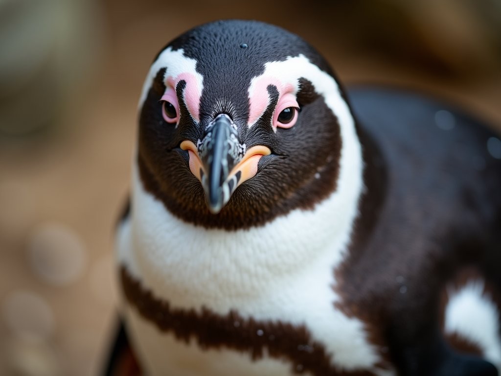 Close-up portrait of African penguin at SANCCOB Rehabilitation Center showing texture and detail