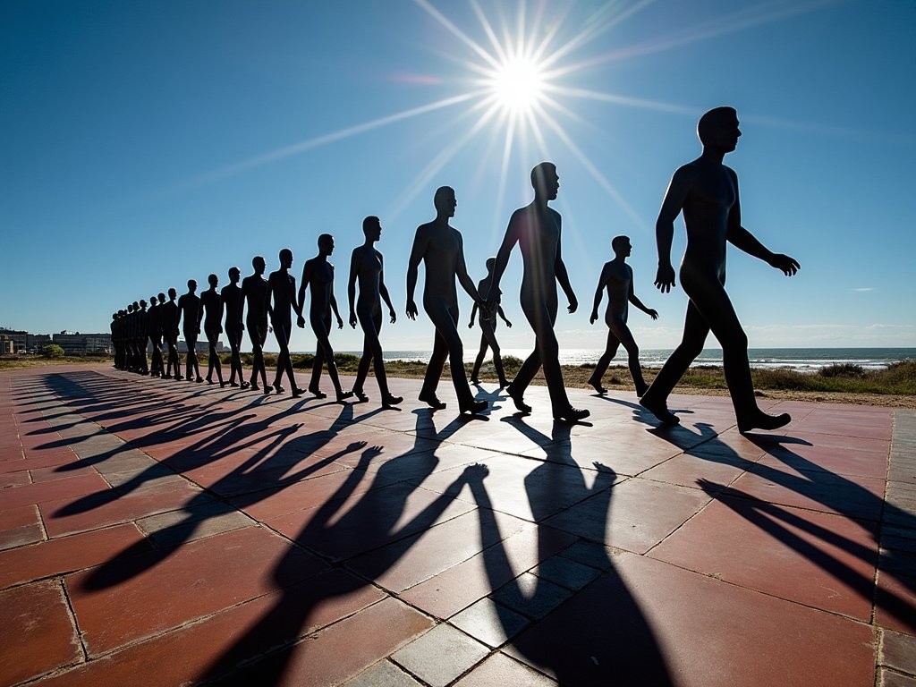 Creative perspective of the Voting Line sculpture on Route 67 with dramatic shadows