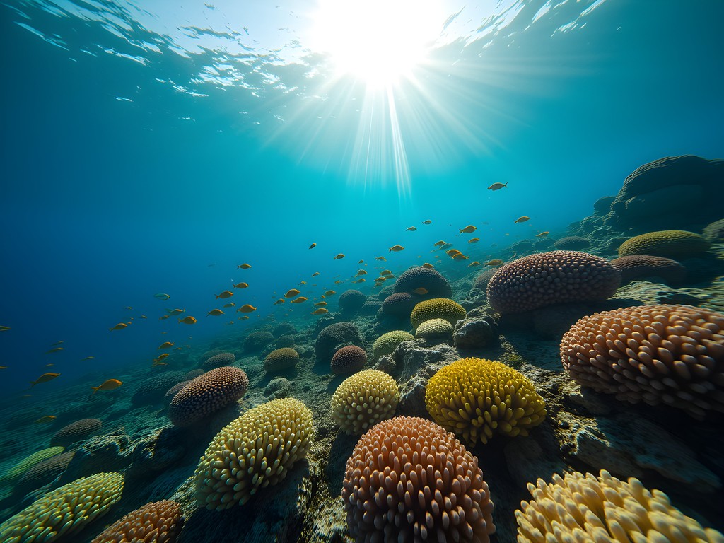 Sunburst lighting over vibrant coral reef in Raja Ampat
