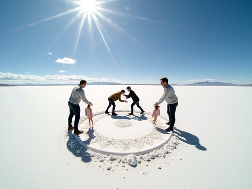Creative perspective photography on Bolivia's salt flats