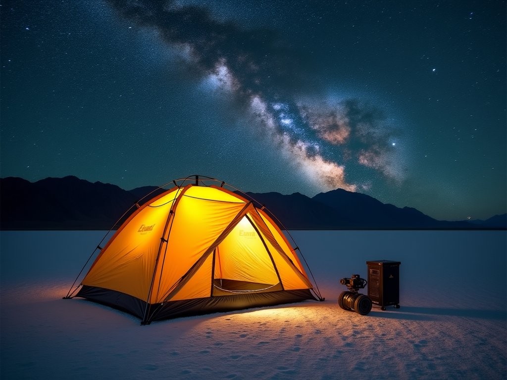 Camping setup for photographers on Salar de Uyuni